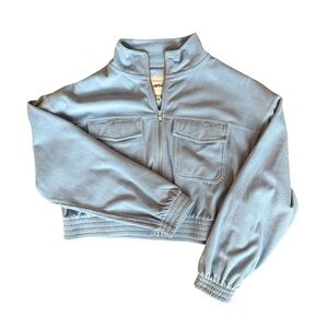 Aerie Light Blue Cropped Velvet Zip-up Jacket